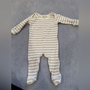 Quincy Mae baby Cream and Tan Striped Footie